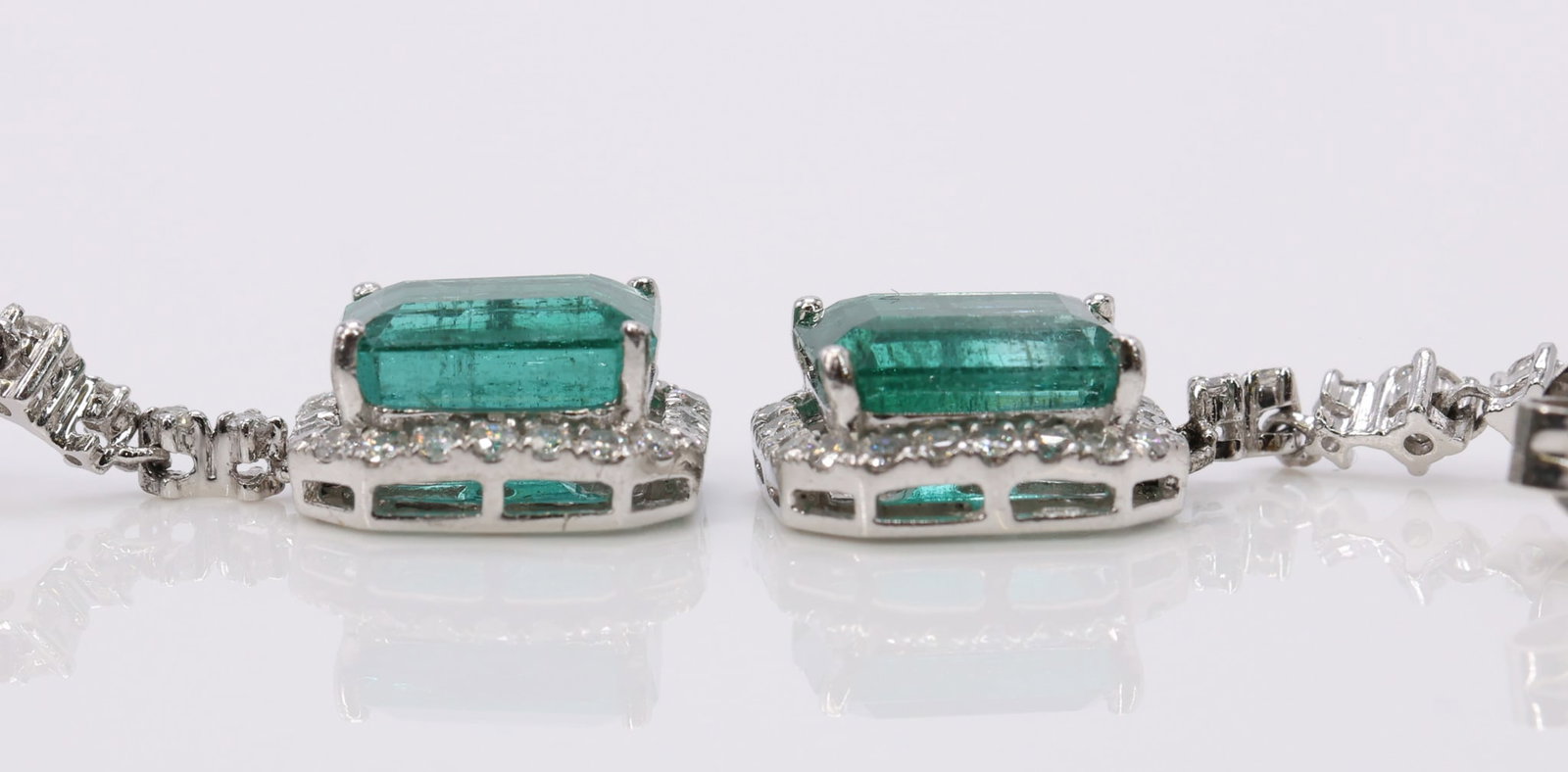 Platinum Emerald Diamond Earrings - 6