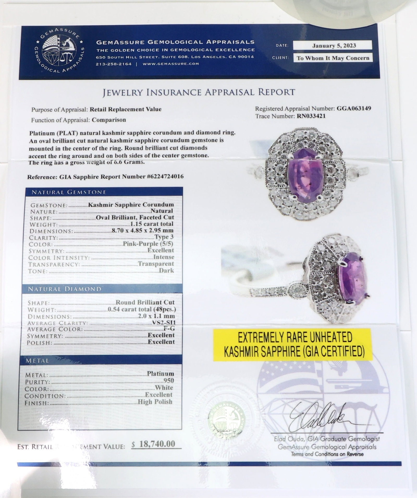 Platinum Sapphire Diamond Ring - 9