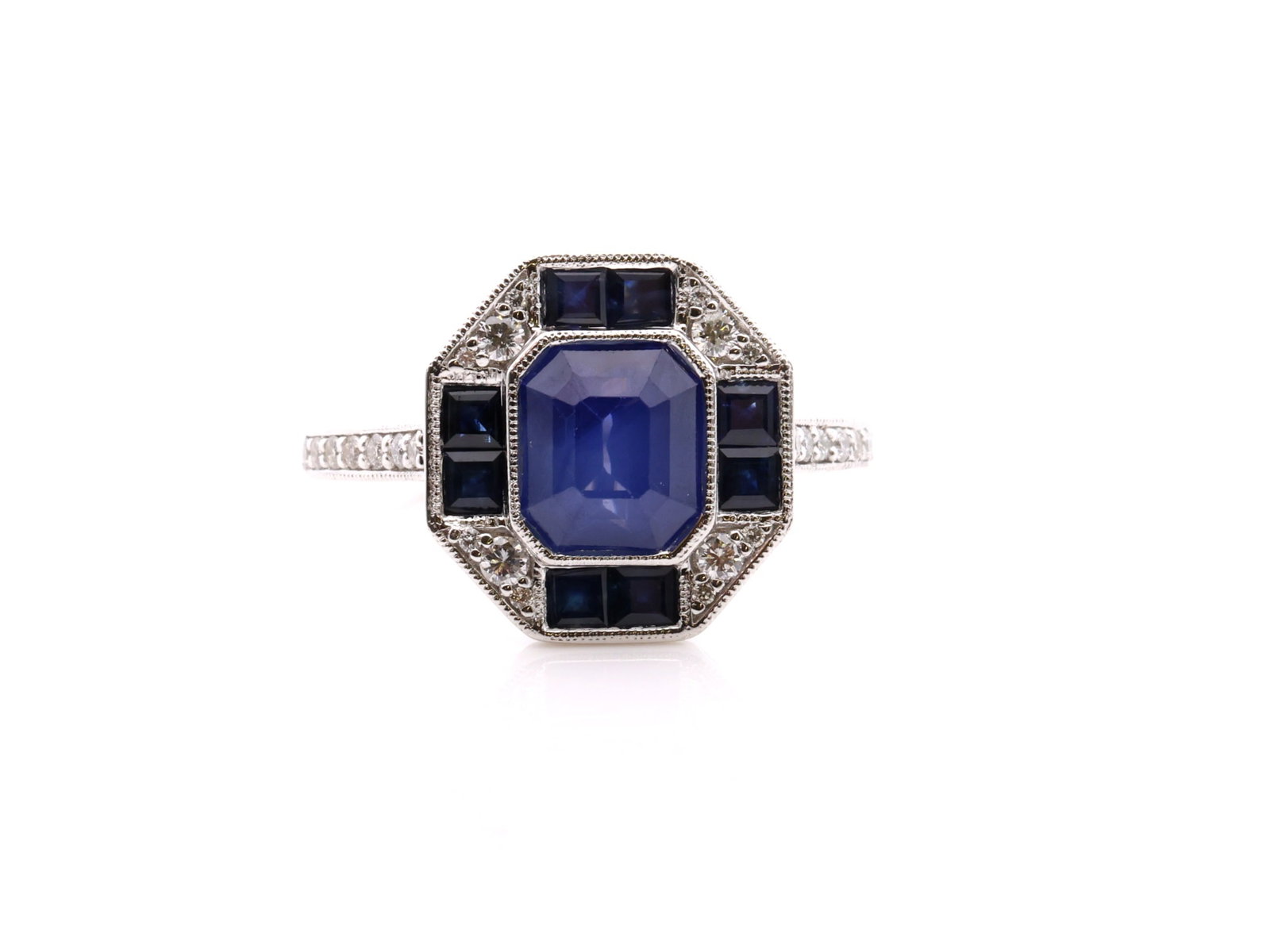 Platinum Sapphire Diamond Ring - 2