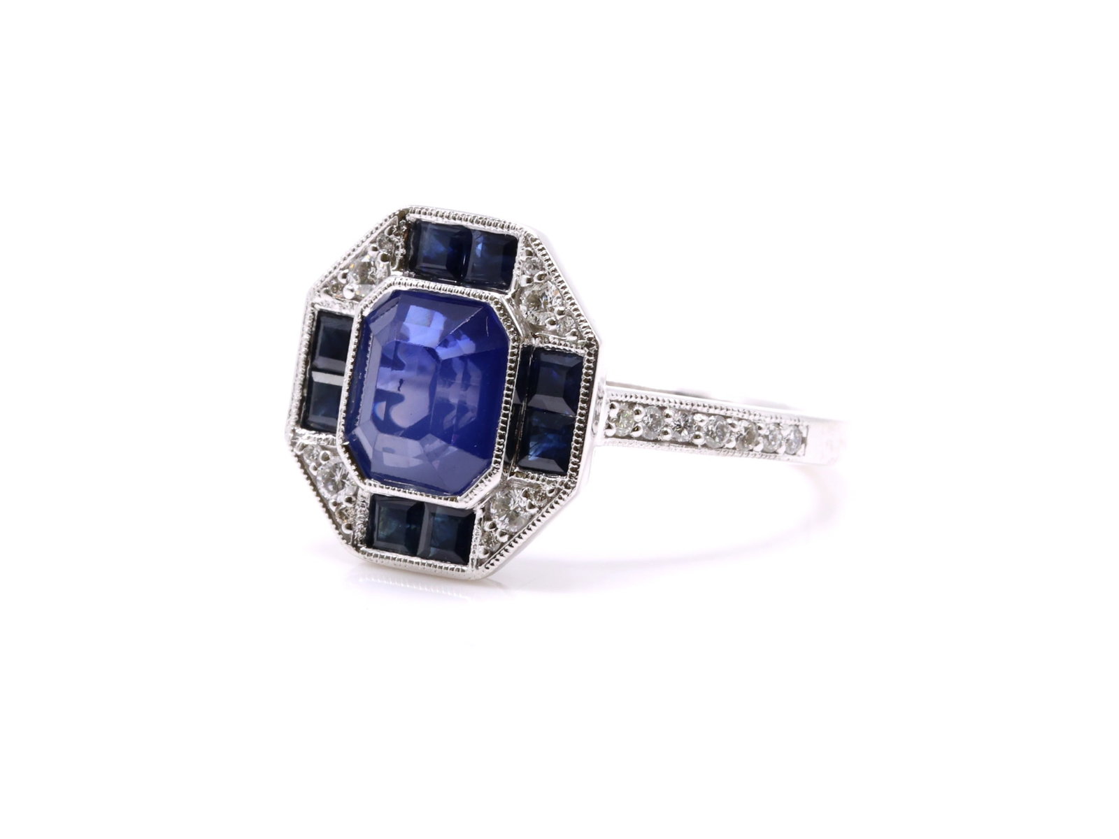 Platinum Sapphire Diamond Ring - 6