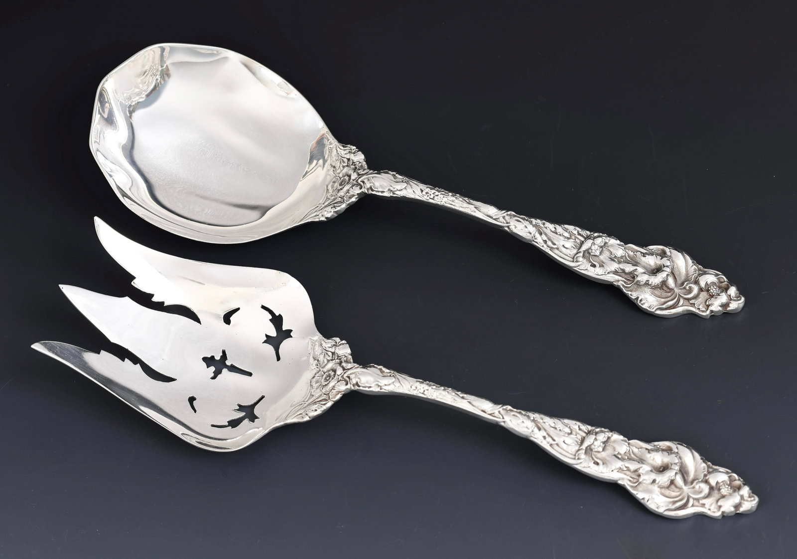 Reed and Barton "Les Six Fleurs" Sterling Silver Salad Serving Set (1 of 4)