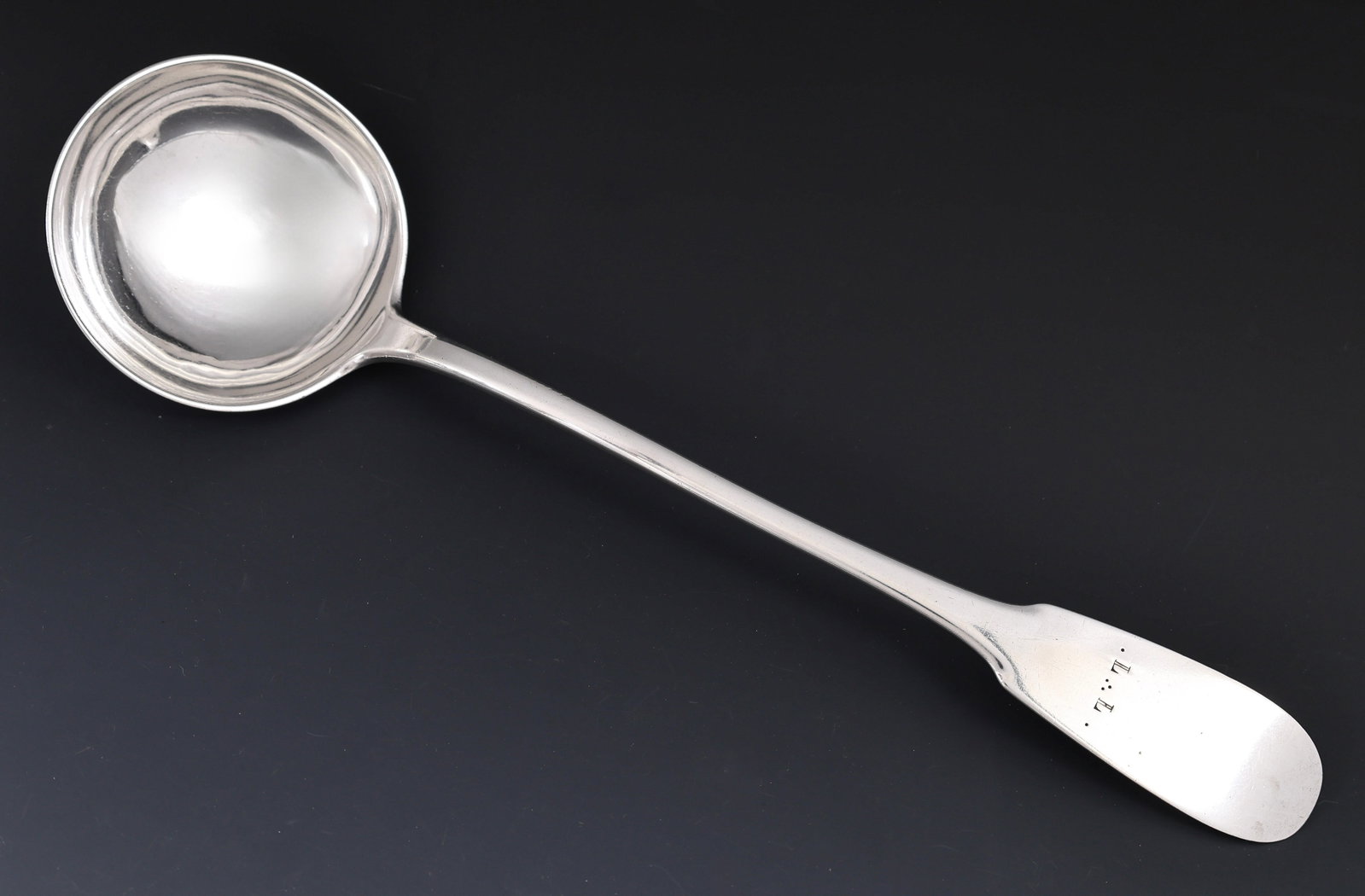 Jean-Noel Delarue Southern American Coin Silver Punch Ladle: Southern American coin silver fiddle tipt punch ladle by French born New Orleans silversmith Jean-Noel Delarue (active 1802 - 1842). Monogrammed with a Masonic abbreviation, most likely indicating the