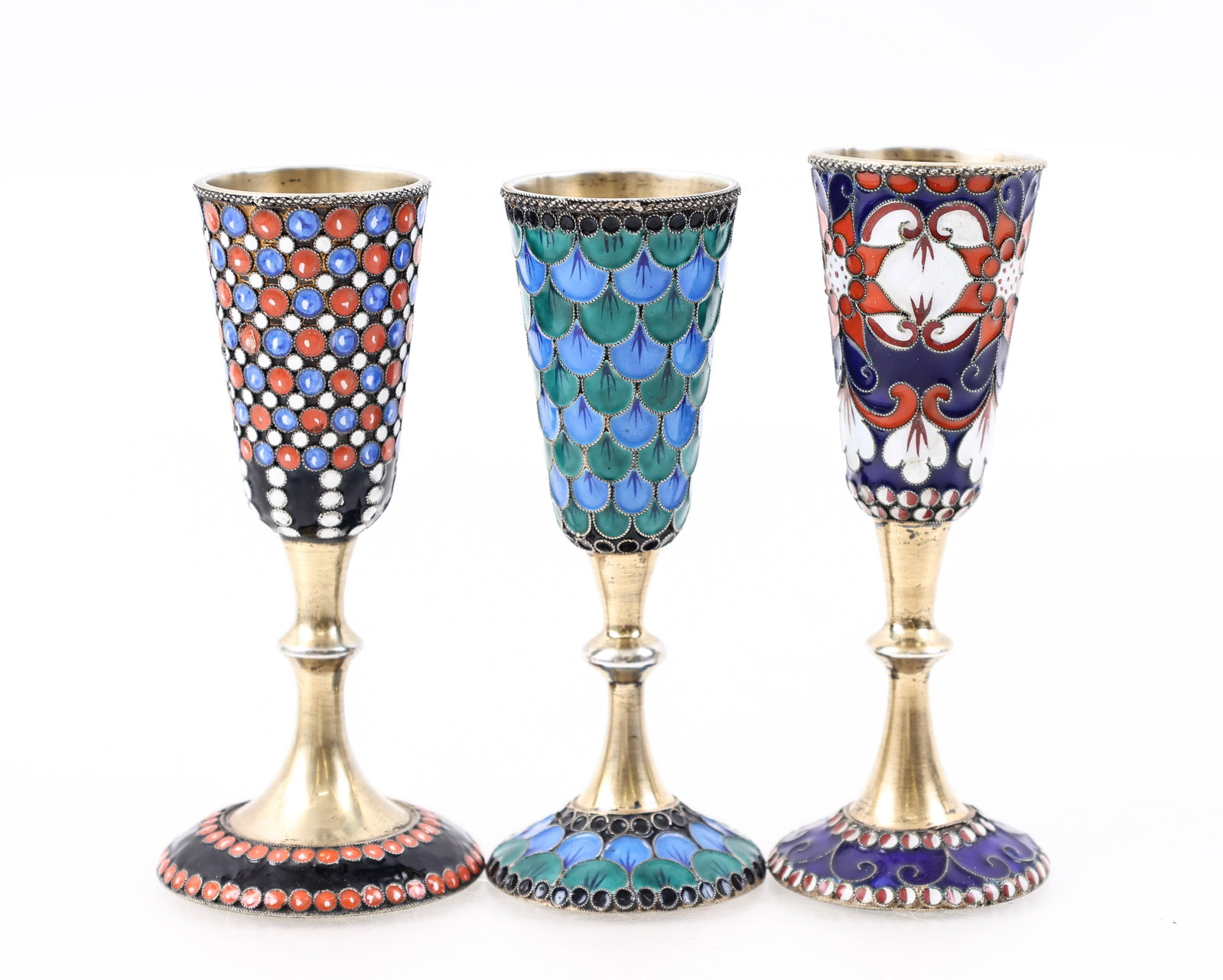Soviet Russian Enameled Silver Cordials - 10