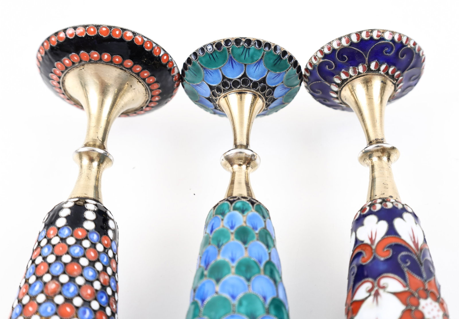 Soviet Russian Enameled Silver Cordials - 12