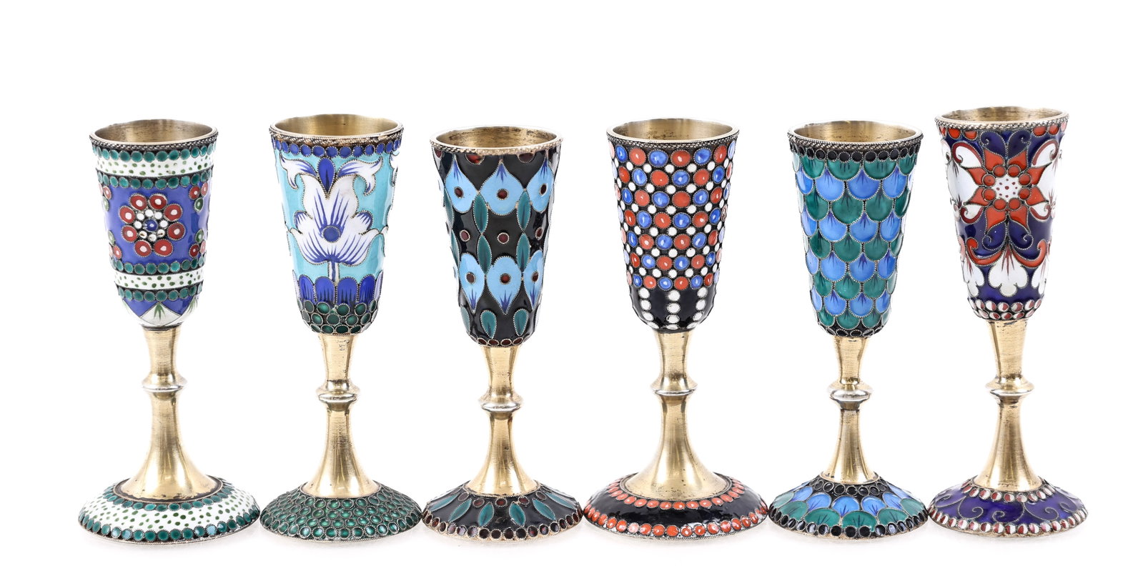 Soviet Russian Enameled Silver Cordials - 2