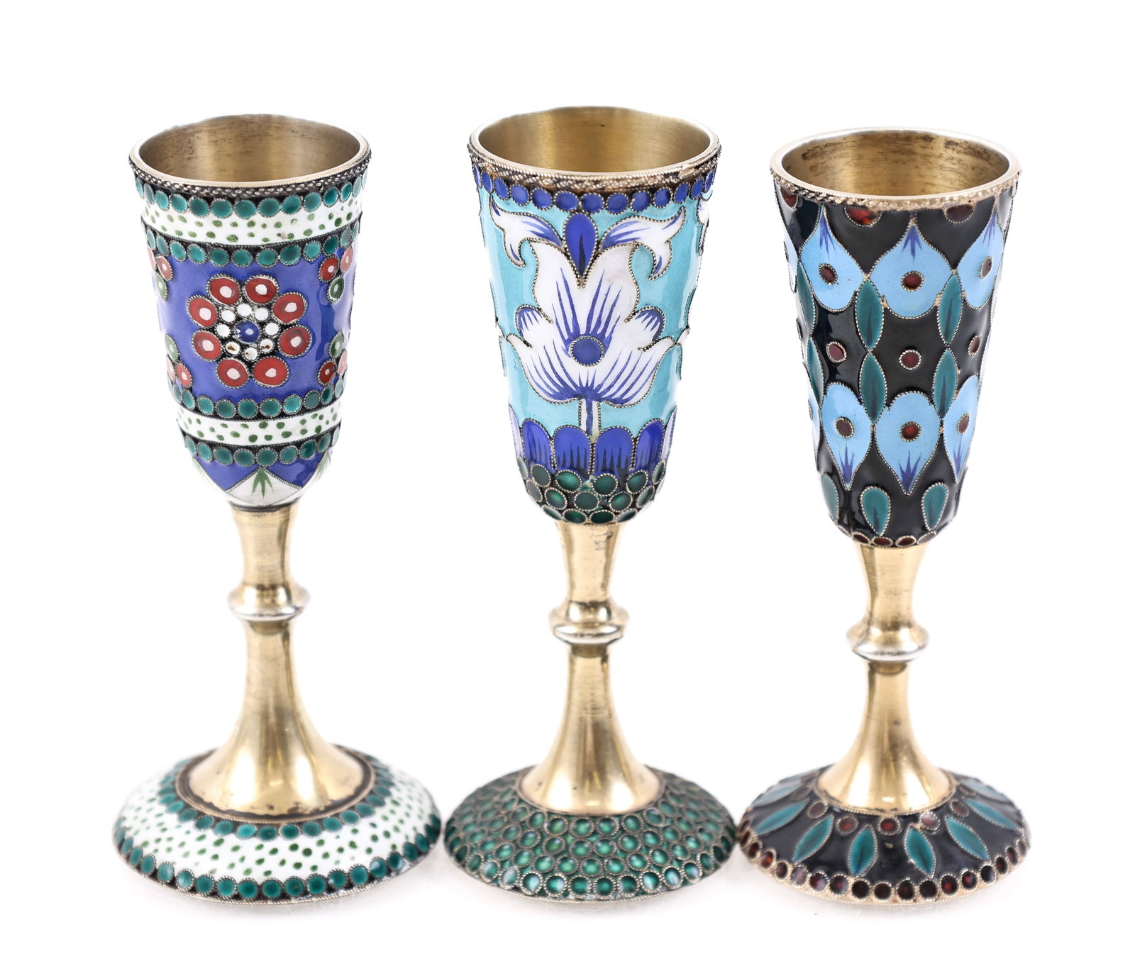Soviet Russian Enameled Silver Cordials - 3