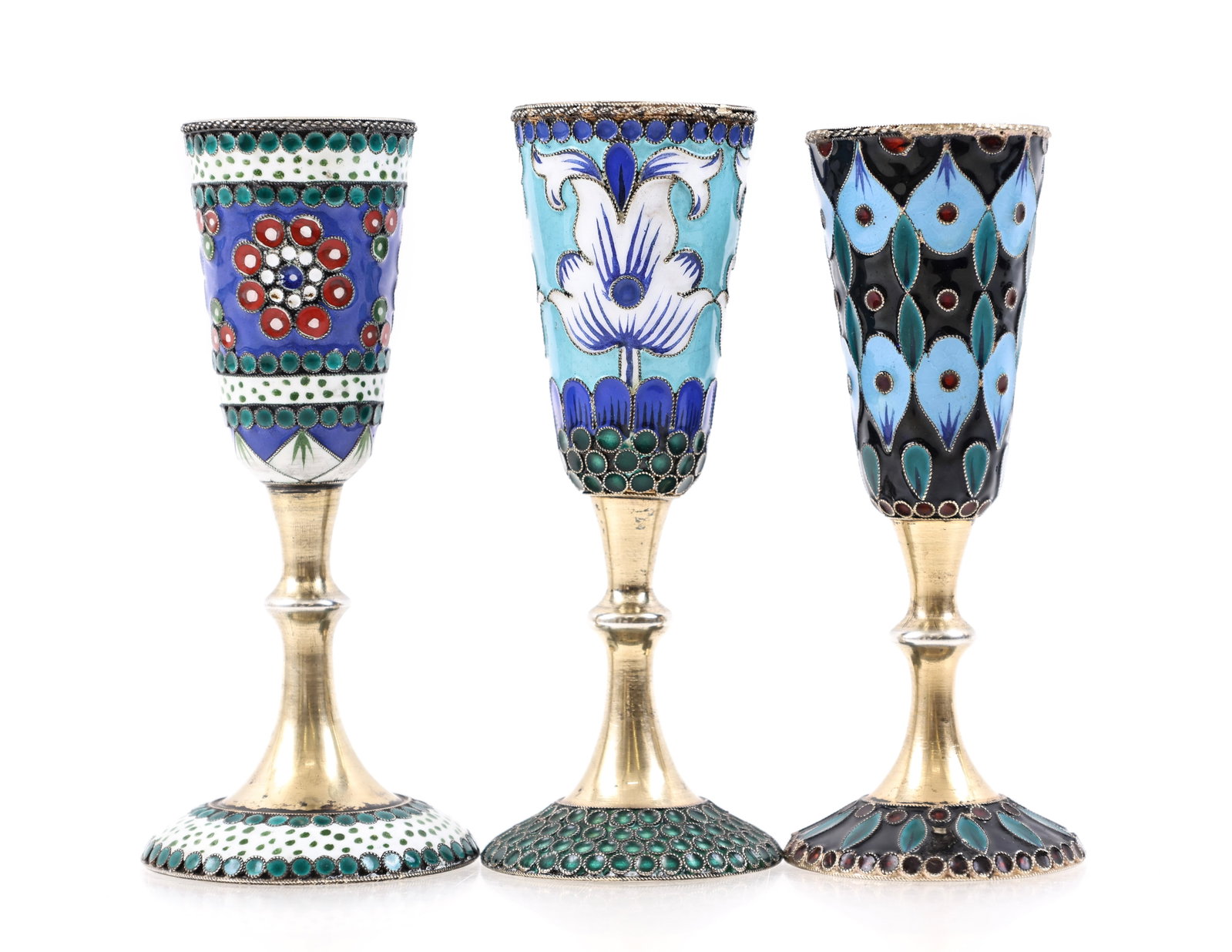 Soviet Russian Enameled Silver Cordials - 4
