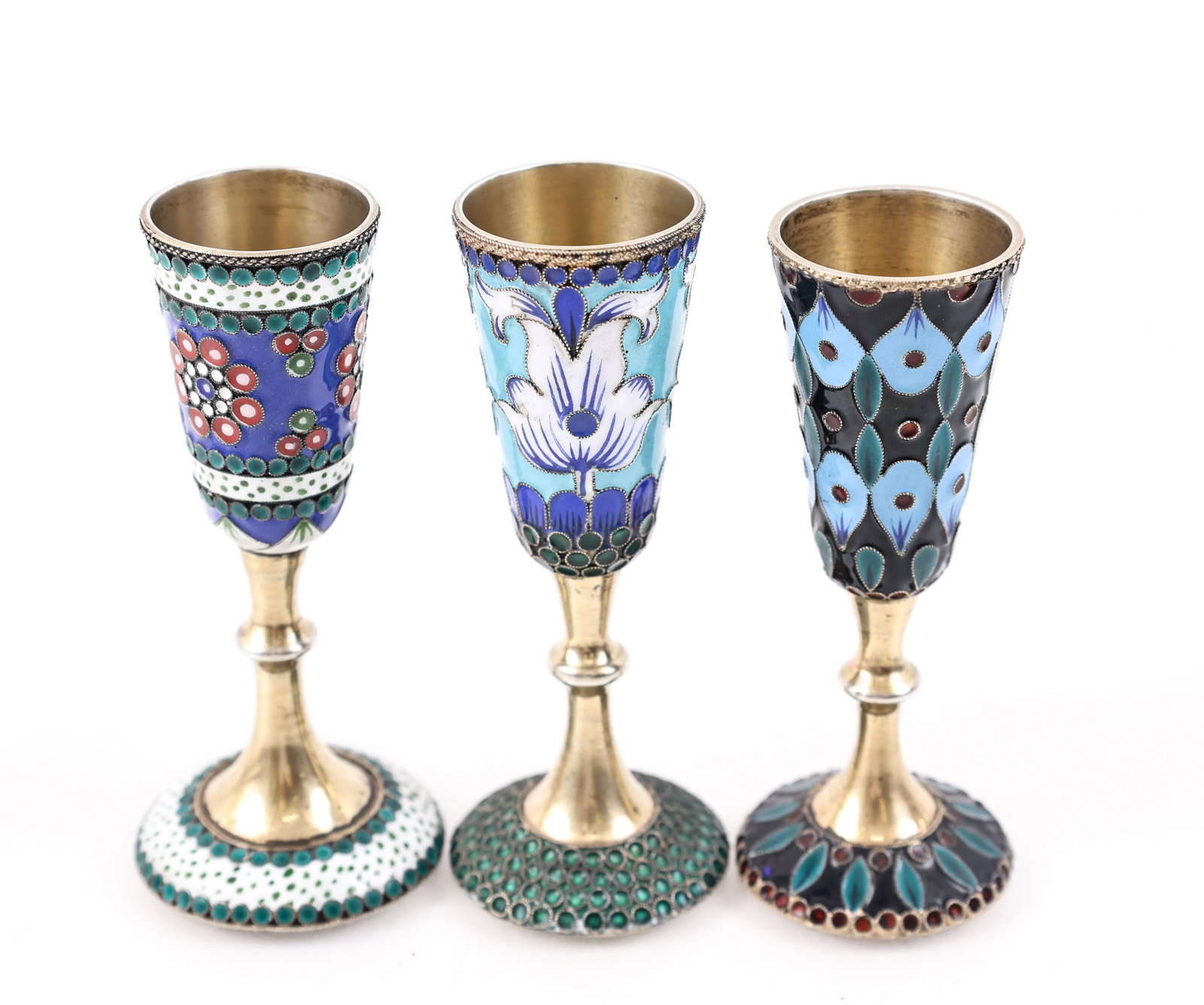 Soviet Russian Enameled Silver Cordials - 5
