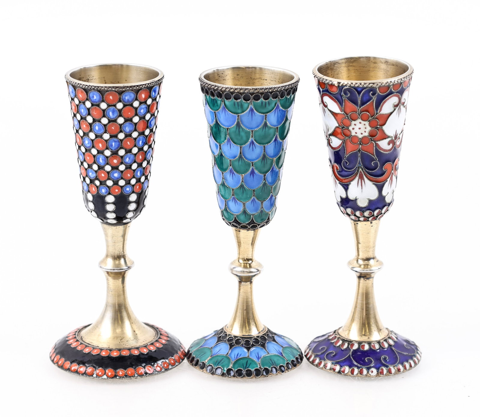 Soviet Russian Enameled Silver Cordials - 8