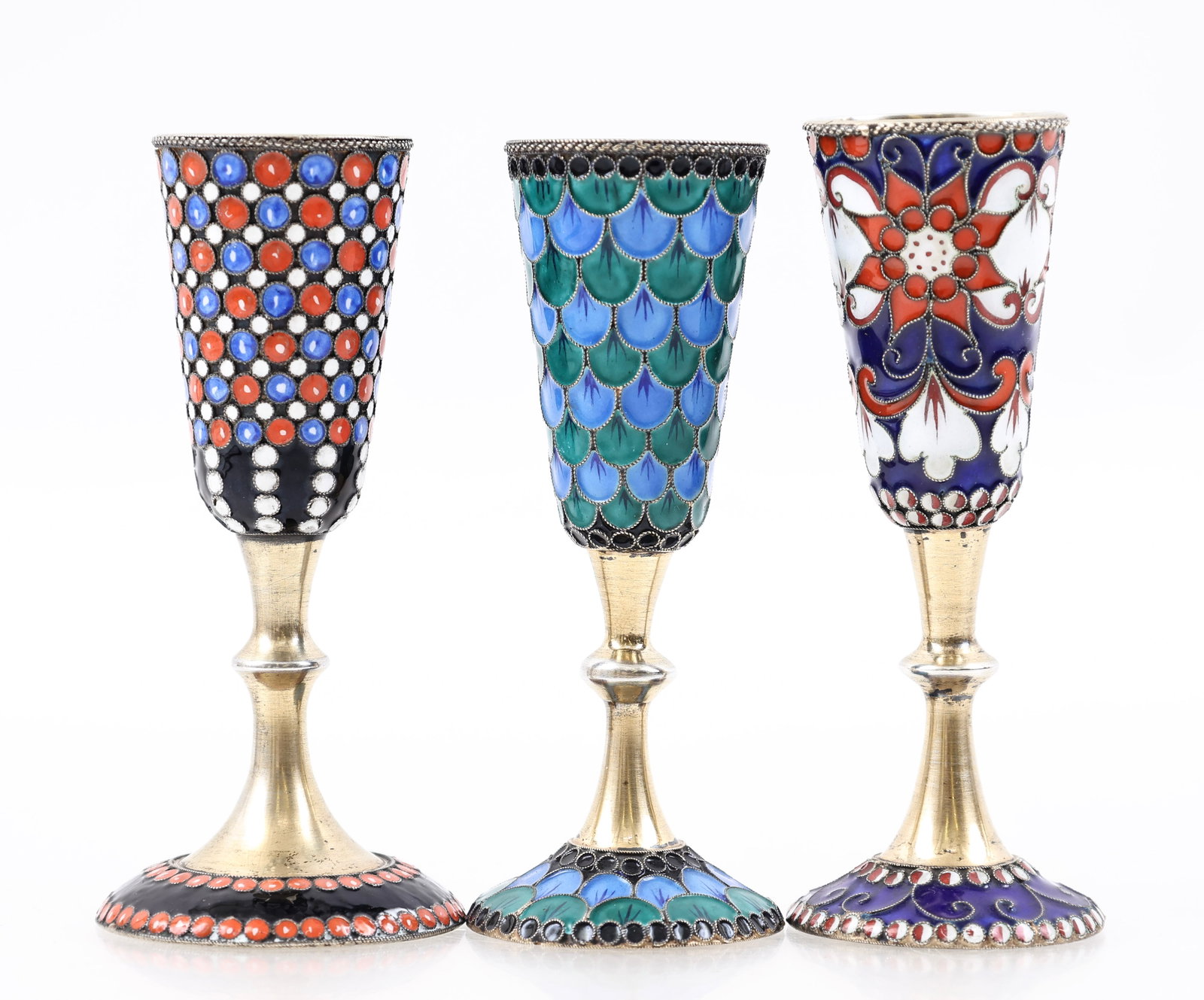 Soviet Russian Enameled Silver Cordials - 9