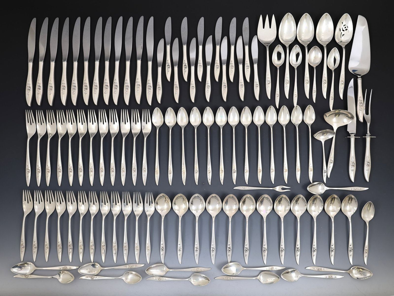 Heirloom "Belle Rose" Sterling Silver Flatware Service for 12 With Extras (1 of 10)