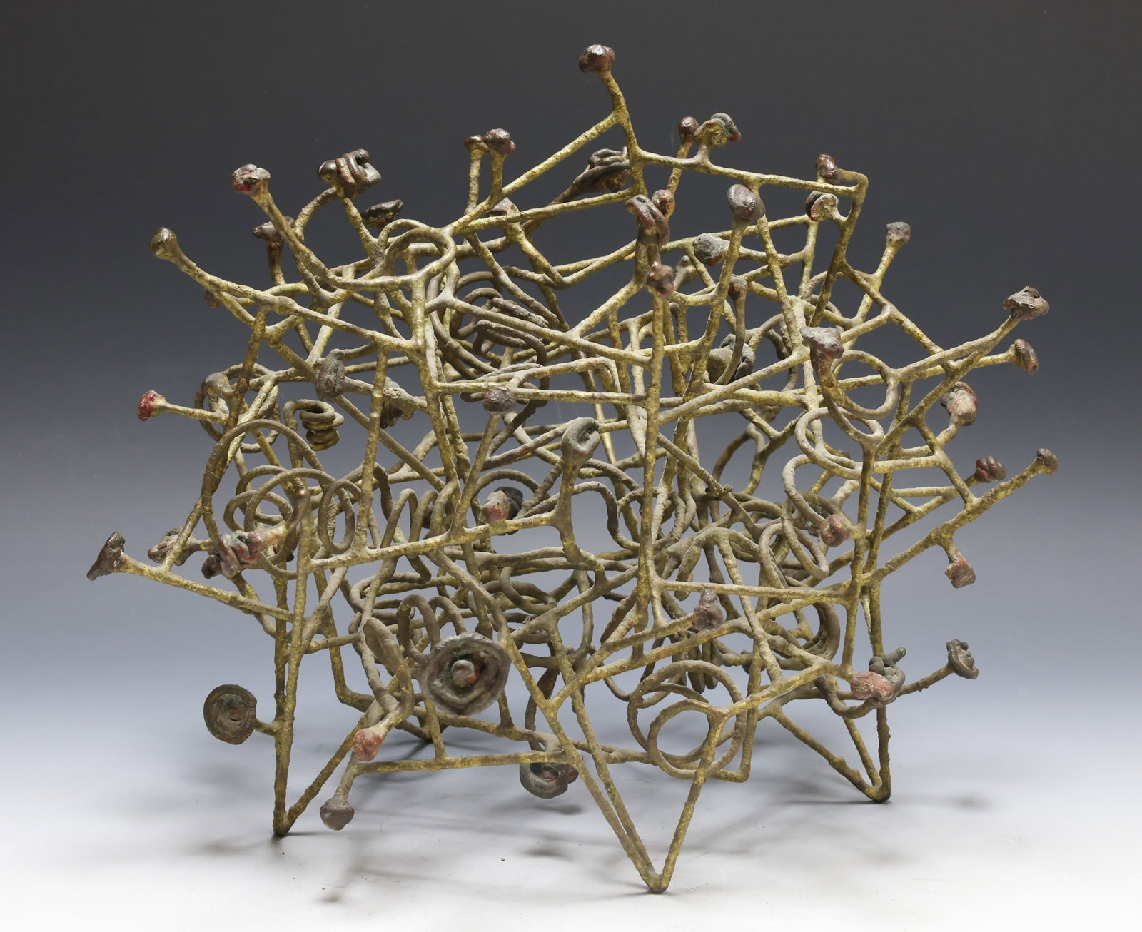 Klaus Ihlenfeld (B. 1934): Brutalist sculpture, phosphorous bronze, with impressed artist's initial. 12.5"h x 14.25"w x 13"d