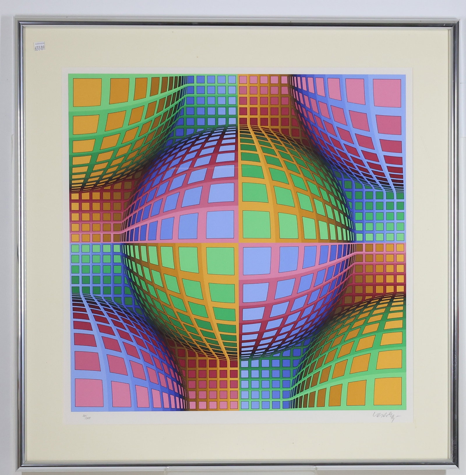 Victor Vasarely (1906 - 1997): Serigraph, "Rivotril", pencil signed and numbered 50/300. Op-art composition. 26"h x 26"w and 35.5"h x 35"w framed