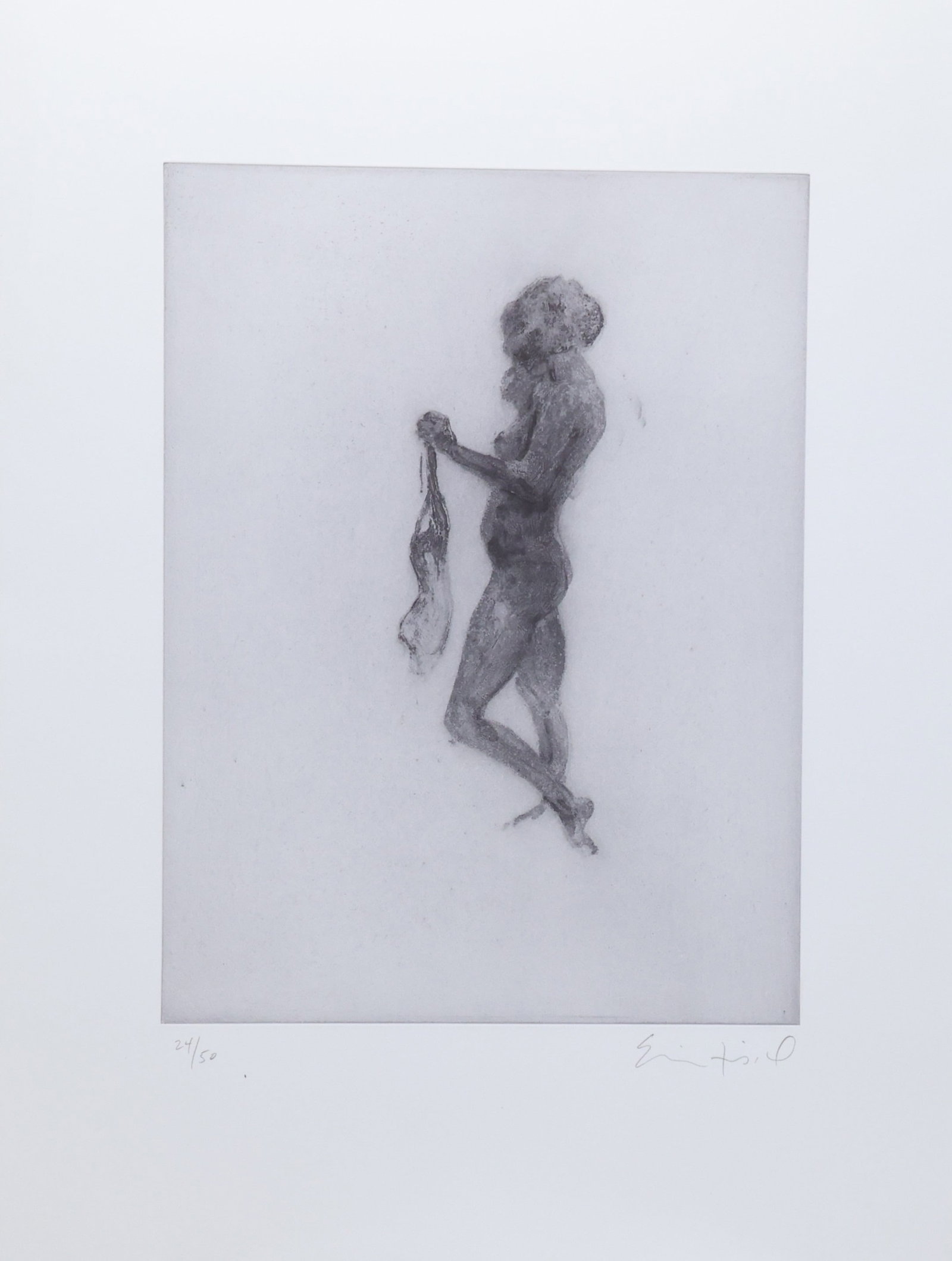 Eric Fischl (1948): Etching, pencil signed and numbered, 24/50. Surrealist figural composition. 15.5"h x 11.75"w and 23"h x 18"w overall