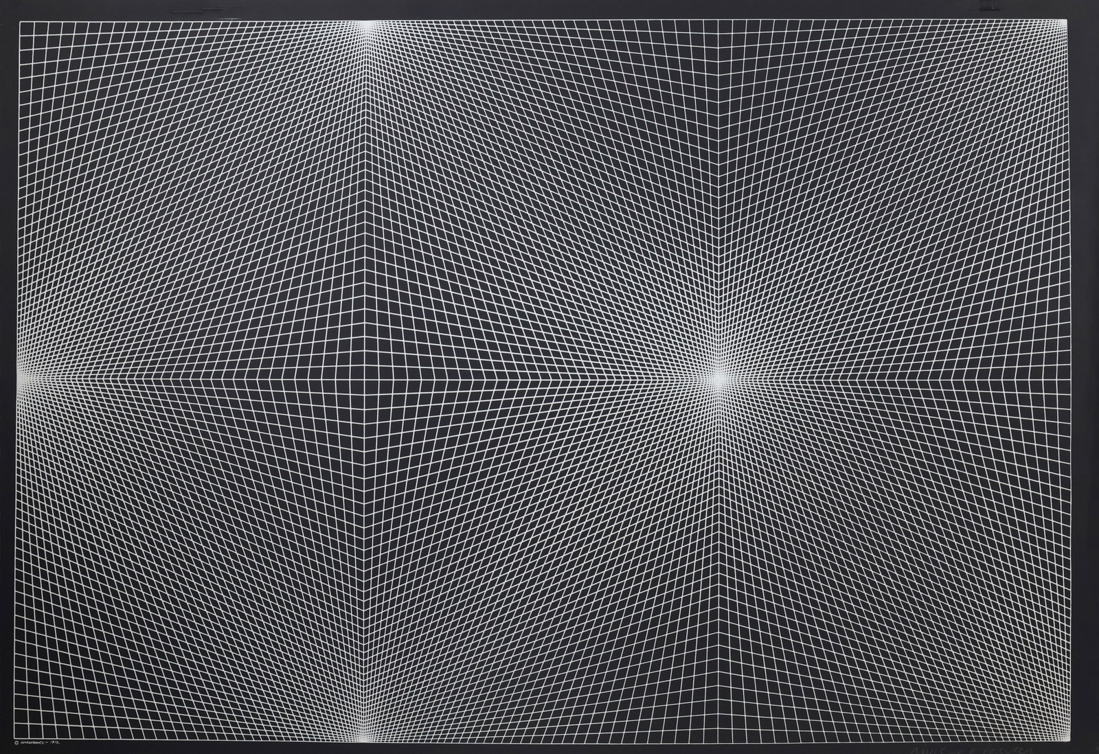Richard Anuszkiewicz (1930 - 2020): Screenprint on black paper, "Convex and Concave", pencil signed lower right and plate signed and dated 1972. 31.75"h x 46"w unframed.