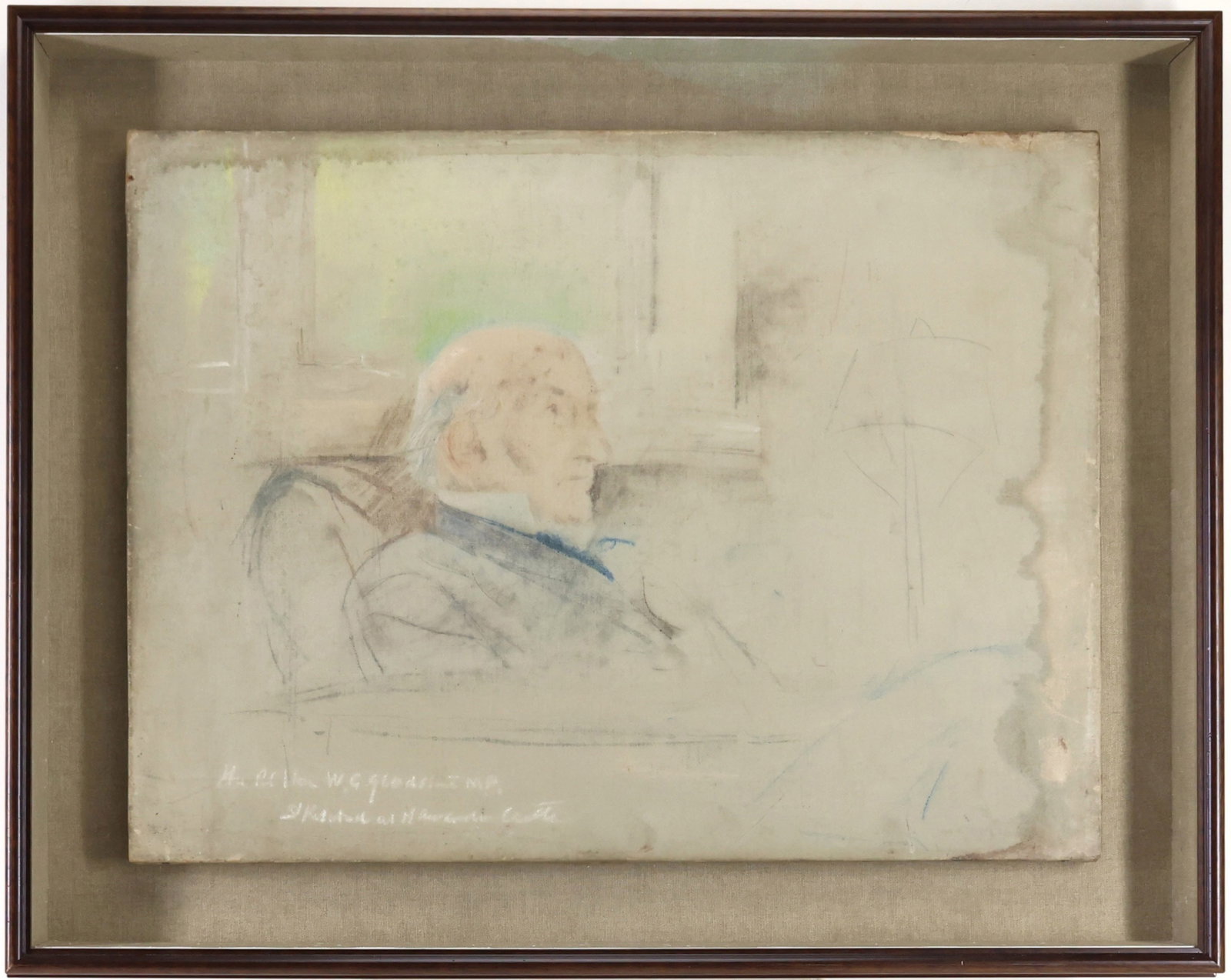 Colored Pencil on Paper: Colored pencil on paper, study of British Prime Minister William Ewart Gladstone. 23.5"h x 29.5"w overall