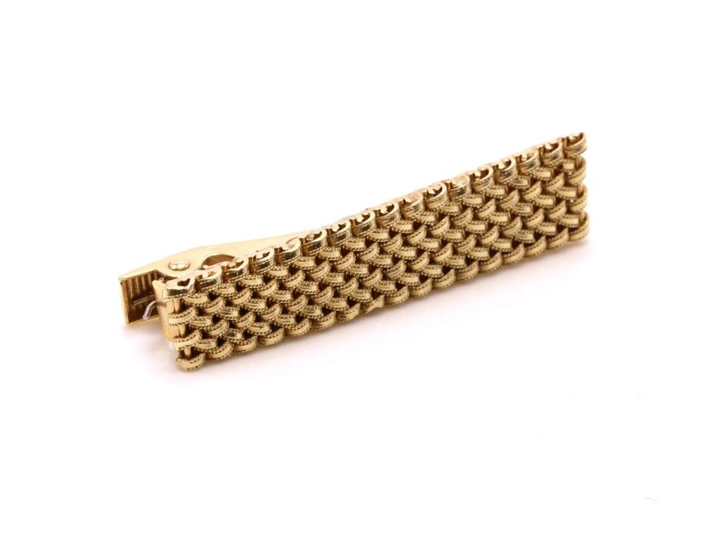 14k YG Tie Clip: 14K gold woven tie clip. 2" x 0.5", 8.7 dwt.
