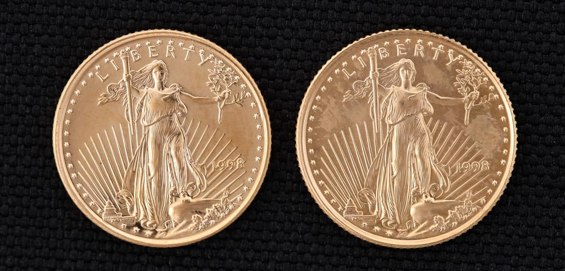 1998 American Gold Eagle $5 Coins: (2) 1998 American Gold Eagle $5 Coins, each containing 1/10 troy oz. fine gold.
