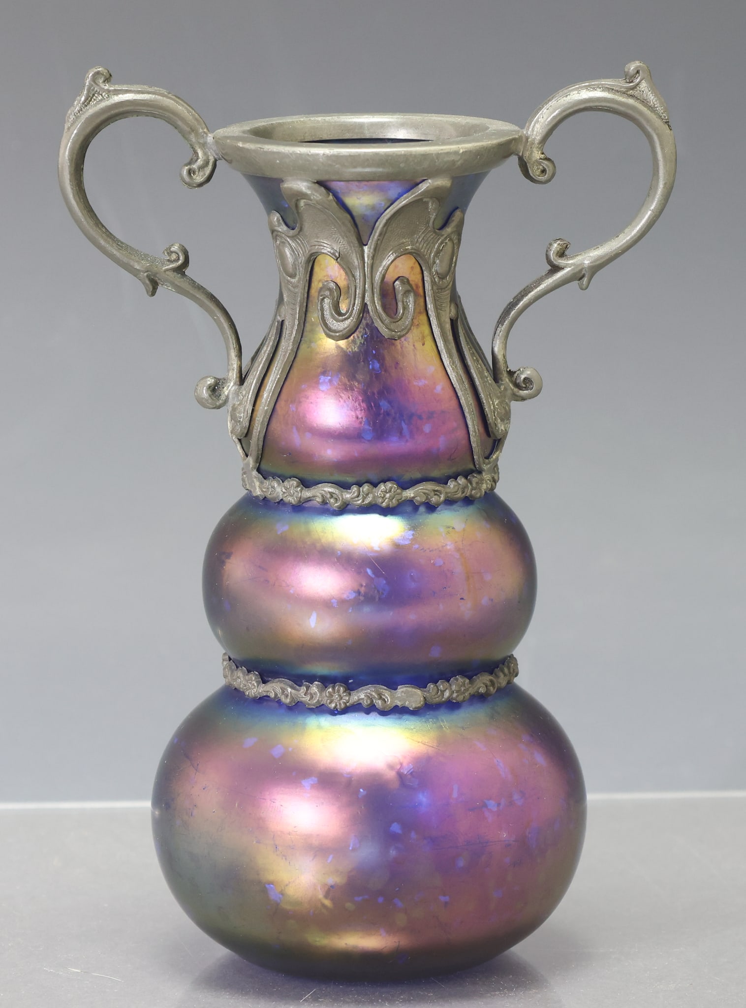 Pewter Mounted Iridescent Glass Vase (1 of 7)
