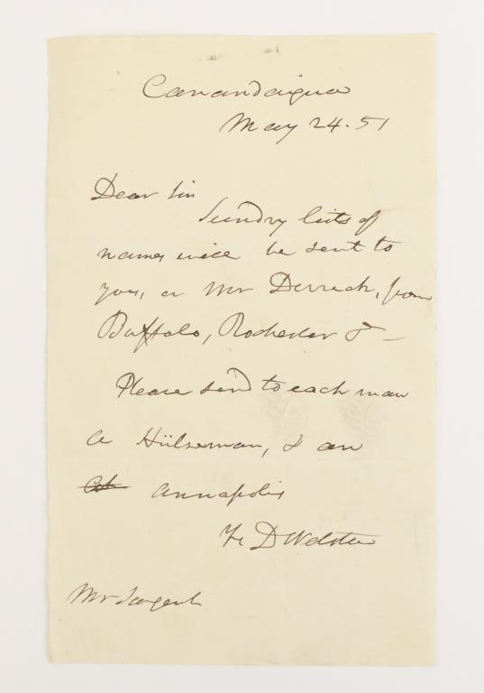 Autograph of Politician Daniel Webster: Autograph of Daniel Webster (1782-1852) American lawyer (argued +200 cases before the U.S. Supreme Court), and diplomat who served as a U.S. Congressman for New Hampshire and Massachusetts and as U.S.