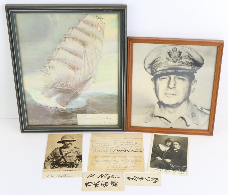 Military Autographs: Collection of 8 Military officer autographs including; 1.) Autograph of Douglas MacArthur (1880-1964) American soldier and general who served as a ranking commander during World War II and the Korean 