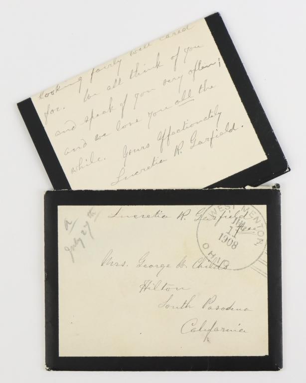 Autograph of First Lady Lucretia Garfield on Mourning Stationary: Autograph of Lucretia Garfield (1832-1918) was the first lady of the United States from March to September 1881, as the wife of James A. Garfield, the 20th president of the United States. Autographed 