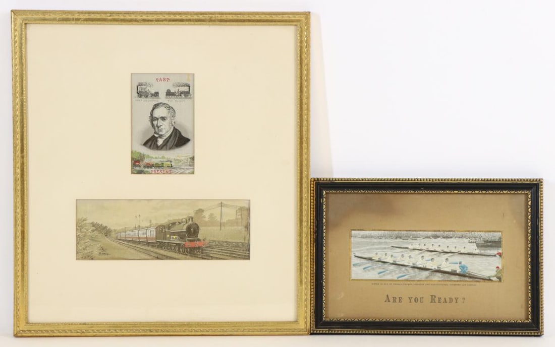 Nineteenth Century Stevengraphs: Collection of 3 Stevengraphs including: 1.) Framed rowing Stevengraph titled "Are You Ready" showing pair of rowing sculls set for beginning of race. Mat titled and also presents information related t