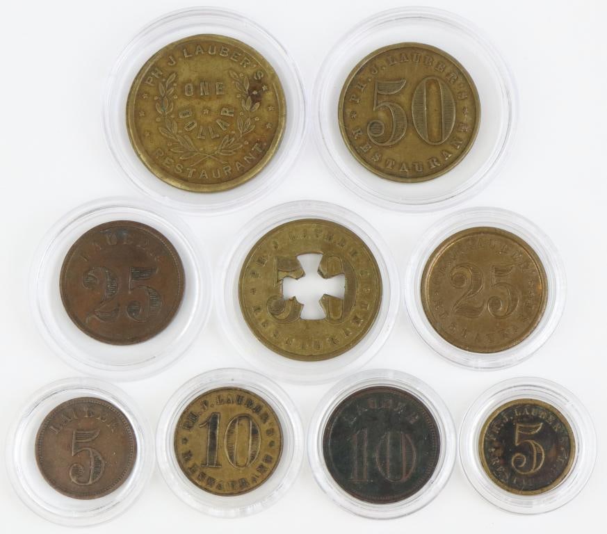 Tokens From PH. J. Lauber's Restaurant on Centennial Exposition Grounds (1 of 11)