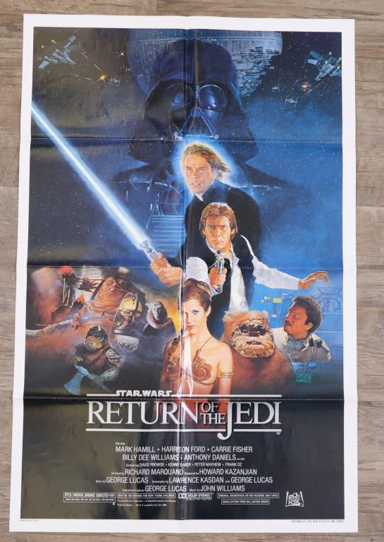 Star Wars Episode VI- Return of the Jedi Poster: Star Wars Return of the Jedi 1983 one sheet movie poster, style B, folded. 41”h x 27”w. Artwork by Kazuhiko Sano.