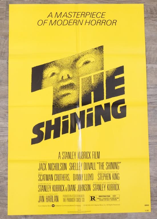The Shining Poster: The Shining original 1980 one sheet movie poster, folded. 41”h x 27”w. Artwork by Saul Bass.