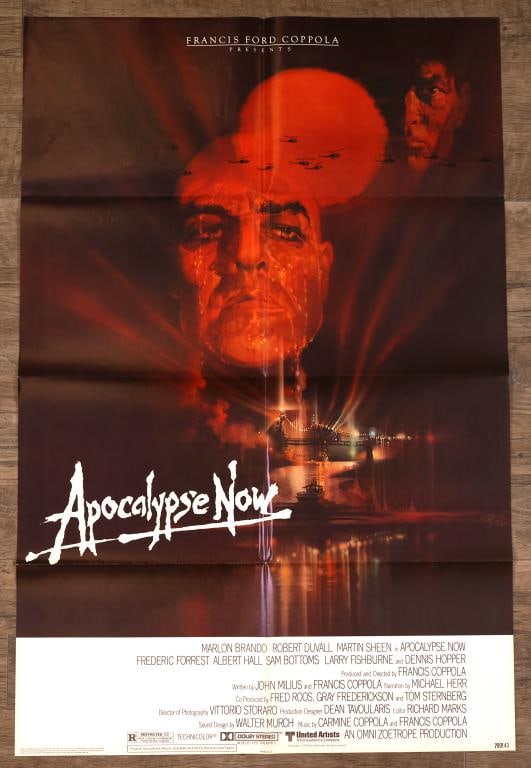Apocalypse Now Poster: Apocalypse Now original 1979 one sheet movie poster, folded. 41”h x 27”w. Artwork by Bob Peak.