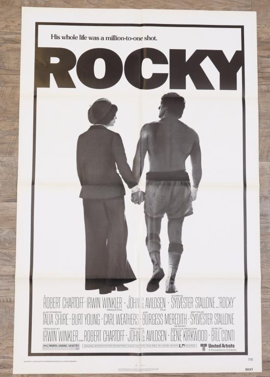 Rocky Poster: Rocky original 1976 one sheet movie poster, folded. 41”h x 27”w.