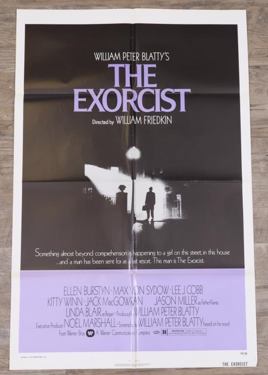 The Exorcist Poster: The Exorcist original 1974 one sheet movie poster, folded. 41”h x 27”w.
