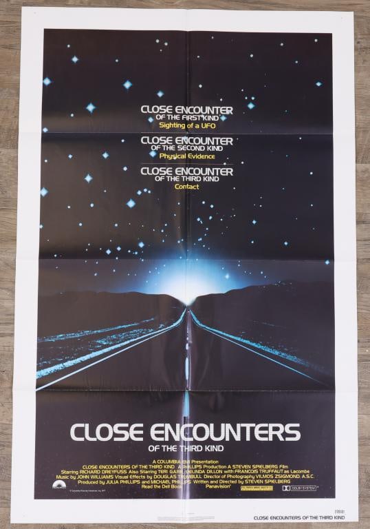 Close Encounters of the Third Kind Poster: Close Encounters of the Third Kind 1977 one sheet movie poster, folded. 41”h x 27”w.