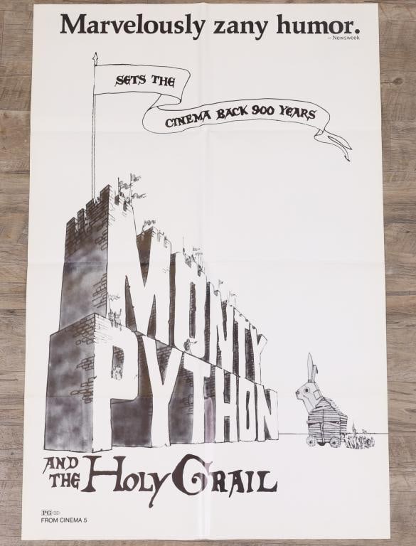Monty Python and the Holy Grail Poster: Monty Python and the Holy Grail 1975 one sheet movie poster, folded. Artwork by Terry Gilliam.