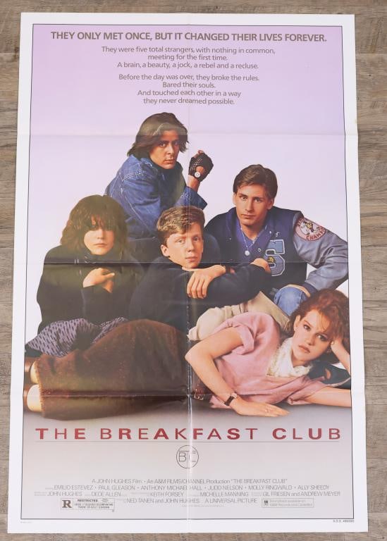 The Breakfast Club Poster: The Breakfast Club 1985 one sheet movie poster, folded. 41”h x 27”w.