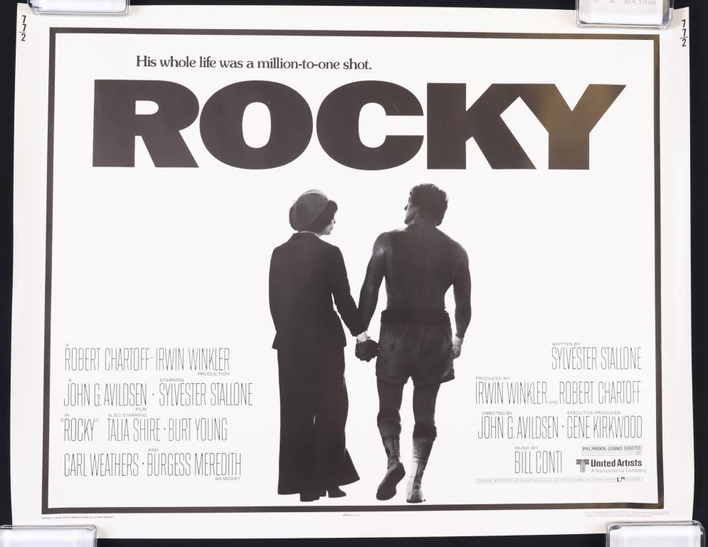 Rocky Poster: Rocky original 1976 half sheet movie poster, rolled. 28”h x 22”w.