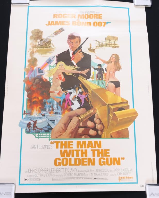 The Man With the Golden Gun Poster: The Man with the Golden Gun 1974 matte stock movie poster, rolled. 40”h x 30”w. Artwork by Robert McGinnis.