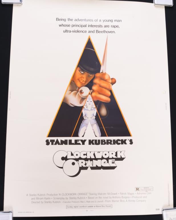 A Clockwork Orange: A Clockwork Orange 1972 matte stock full sheet movie poster, rolled. 40”h x 30”w. Artwork by Phillip Castle.