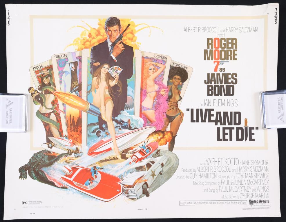 Live and Let Die Poster: Live and Let Die 1973 half sheet movie poster, rolled. 22”h x 28”w. Tear to top right corner.