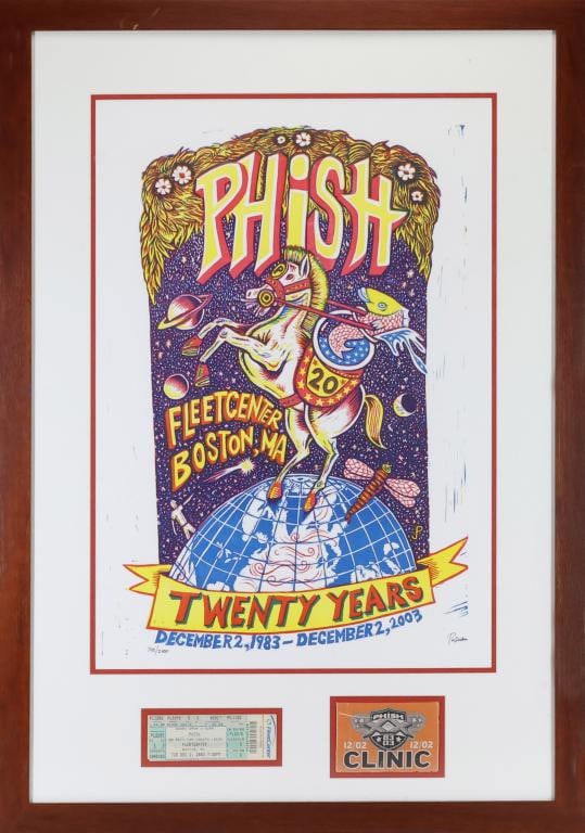Jim Pollock Phish 20th Anniversary Concert Poster with Ticket and Clinic Pass (1 of 10)
