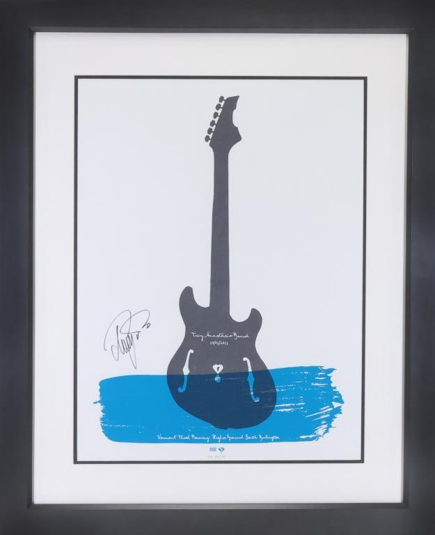 Trey Anastasio Signed Vermont Flood Recovery Screenprint: Color screenprint, Vermont Flood Recovery, Higher Ground, South Burlington, Vermont, October 10, 2011. , EP 35/175, signed by Trey Anastasio. 24.5"h x 18"w sight and 33.5"h x 27.5"w framed