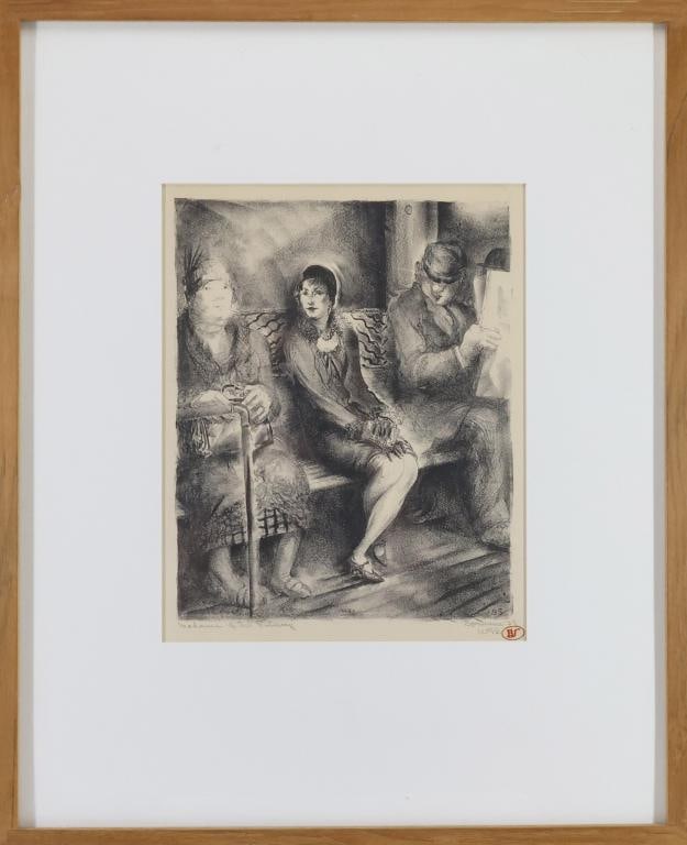 Benton Spruance (1904-1967): Lithograph, "Madame of the Subway," SLR, Social Realist scene with three seated subway passengers, including a fashionably dressed central female figure.12"h x 10"w sight; 22.75"h x 18.75"w, framed.