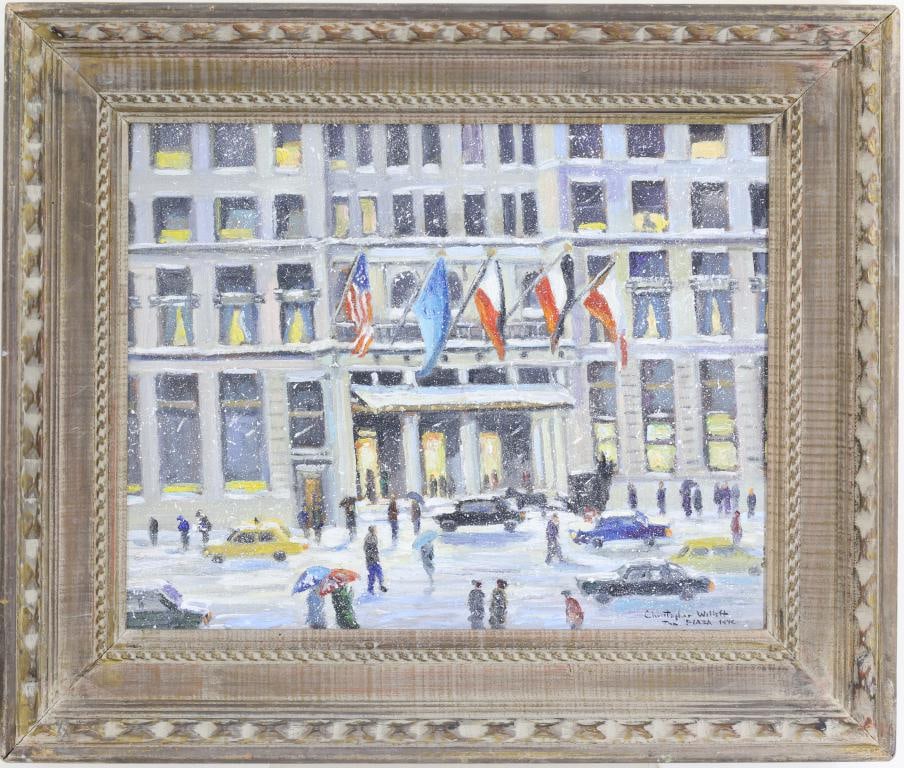 Christopher G. Willett (Born 1959): Oil on board, "The Plaza Hotel, New York City", SLR. 16"h x 20"w and 22.5"h x 26.5"w framed