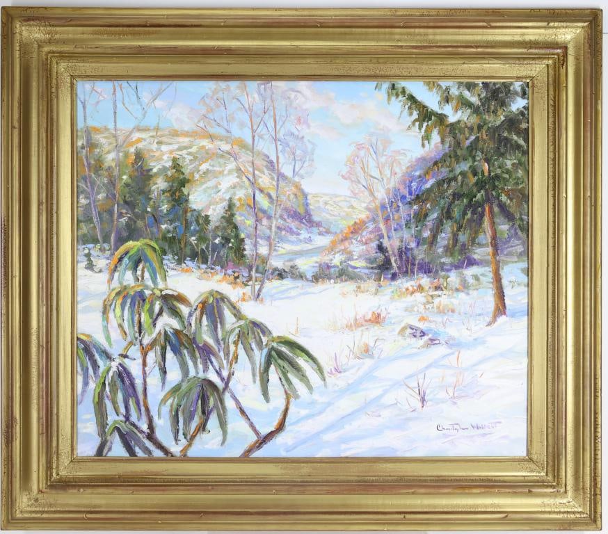 Christopher G. Willett (Born 1959): Oil on board "Early Morning light on the Delaware Water Gap", SLR. 20"h x 24"w and 27.5"h x 31.5"w framed