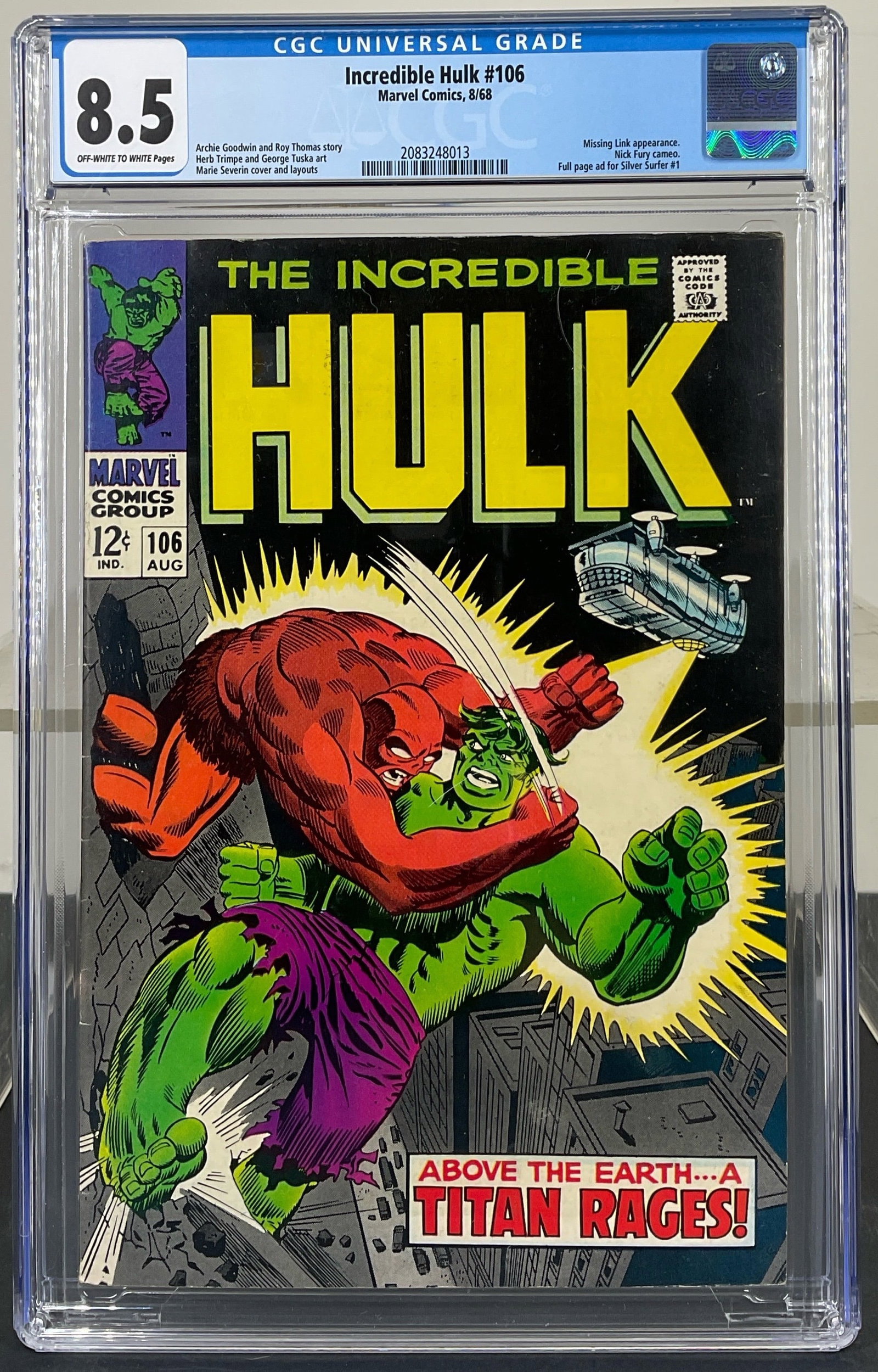 Incredible Hulk #106 (Marvel Comics, 1968) CGC 8.5 Off-white to white pages (1 of 3)