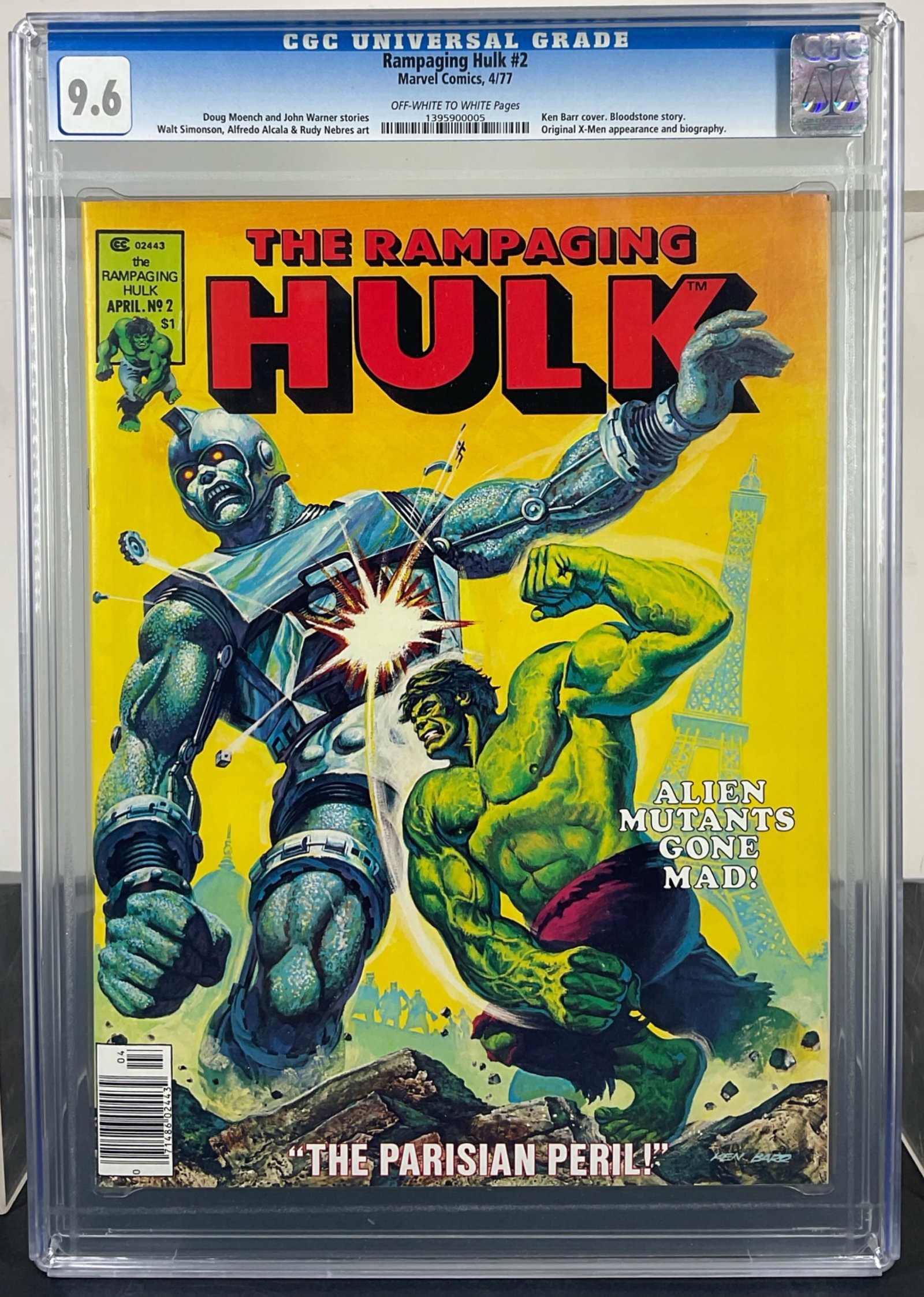 Rampaging Hulk #2 (Marvel Comics, 1977) CGC 9.6 Off-white to white pages: Rampaging Hulk #2 (Marvel Comics, 1977) CGC 9.6 Off-white to white pages. Doug Moench and John Warner stories. Walt Simonson, Alfredo Alcala & Rudy Nebres art. Ken Barr cover. Bloodstone story. Origin