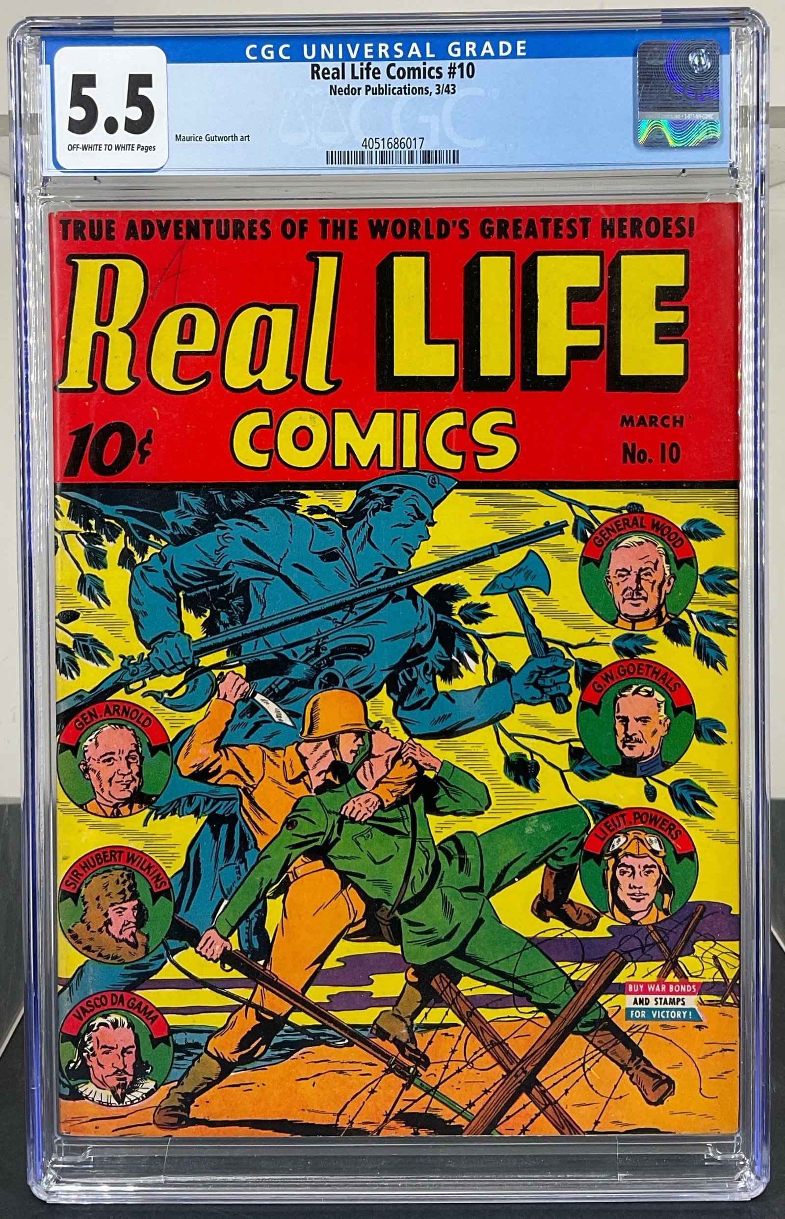 Real Life Comics #10 (Nedor Publications, 1943) CGC 5.5 Off-White to White Pages (1 of 3)
