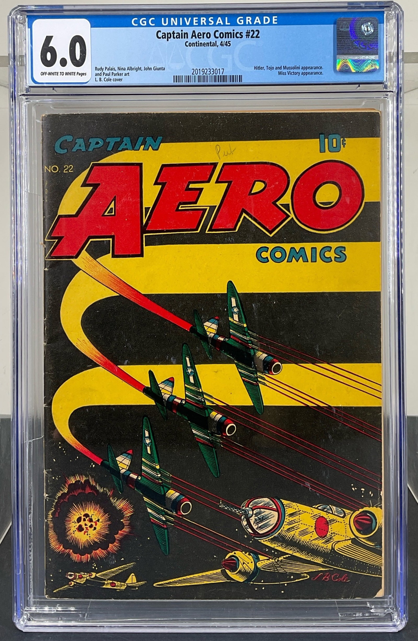 Captain Aero Comics #22 (Continental, 1945) CGC 6.0 Off-white to white pages (1 of 3)