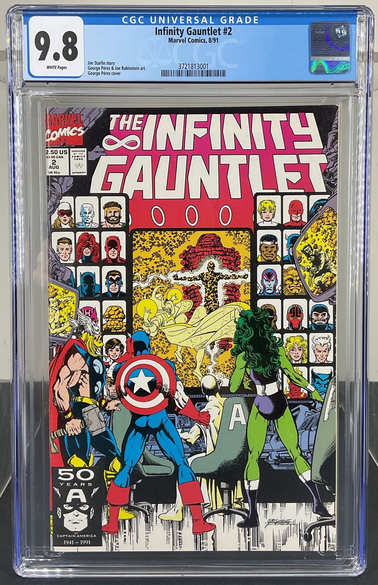 Infinity Gauntlet #2 (Marvel, 1991) CGC 9.8 White pages: Infinity Gauntlet #2 (Marvel, 1991) CGC 9.8 White pages. Jim Starlin story. George Pérez & Joe Rubinstein art. George Pérez cover.